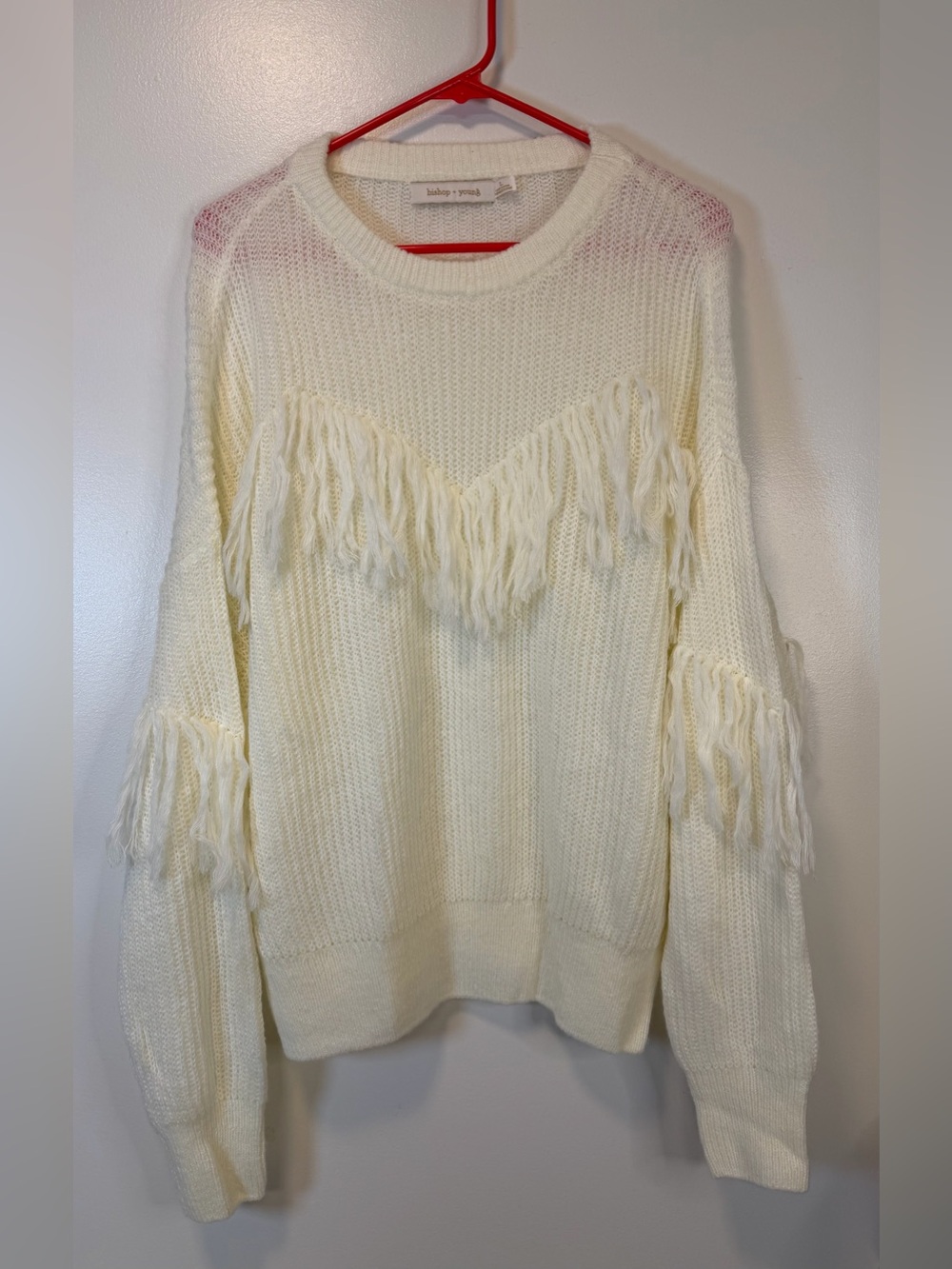 Bishop + Young Glam Slam Ivory Fringe Sweater Long Sleeve Lightweight Size Large